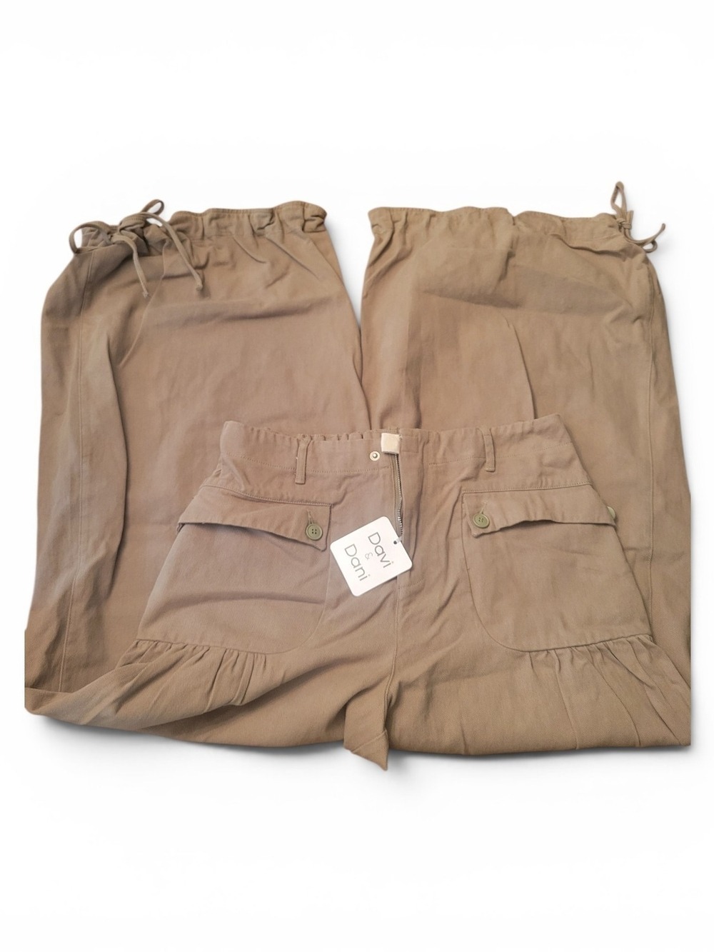 Davi & Dani Khaki Wide-Leg Cargo Pants Medium Green